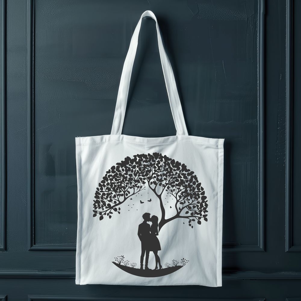 Embracing Love Under the Branches A stylized illustration of two figures embracing under a tree, symbolizing love and romance.