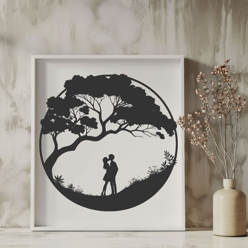 Hand-Drawn Lovers Tree Illustration A stylized illustration of a tree with intertwined branches and roots, symbolizing love and union.