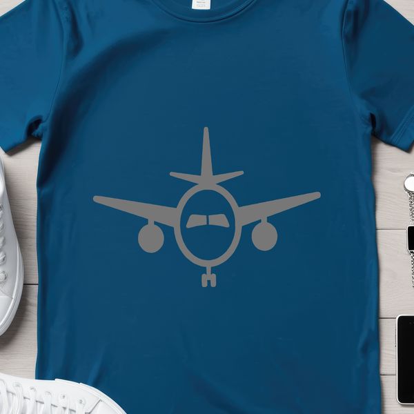 A simple illustration of a commercial airliner in flight.