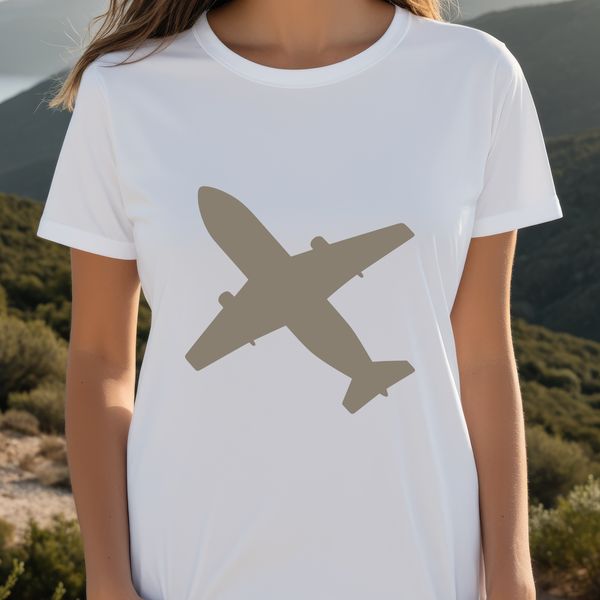 An outline silhouette of a plane in flight, designed for use with cutting machines like Cricut or laser cutters.