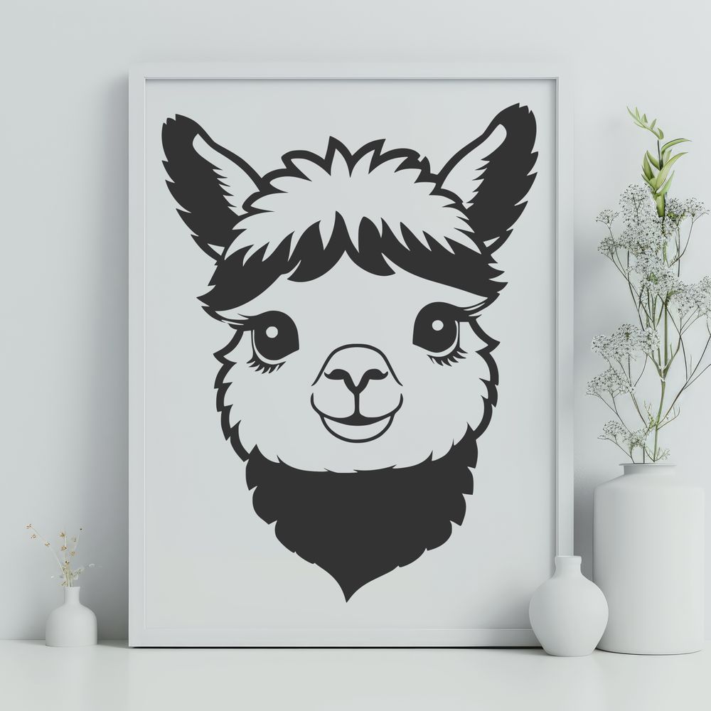 Fuzzy Alpaca SVG Design A digital illustration of a South American camelid animal with soft fur and banana-shaped ears.