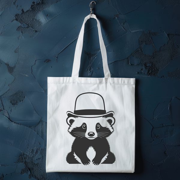 A illustration of a badger with a hat, suitable for vector art and digital crafting.