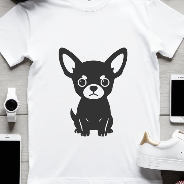 A vector illustration of a small Chihuahua dog in a simple silhouette style.