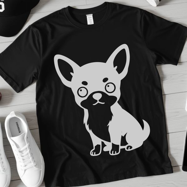 A small, cartoon-style Chihuahua illustration in a neutral color palette.