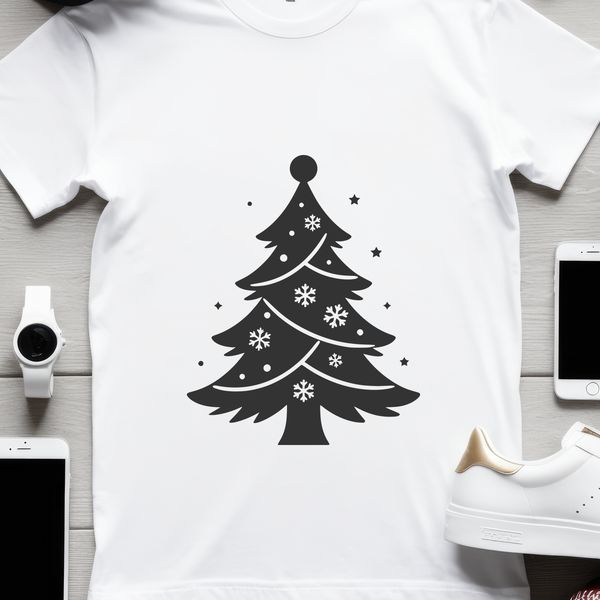 A stylized illustration of a Christmas tree with ornaments and lights, suitable for vector graphics.