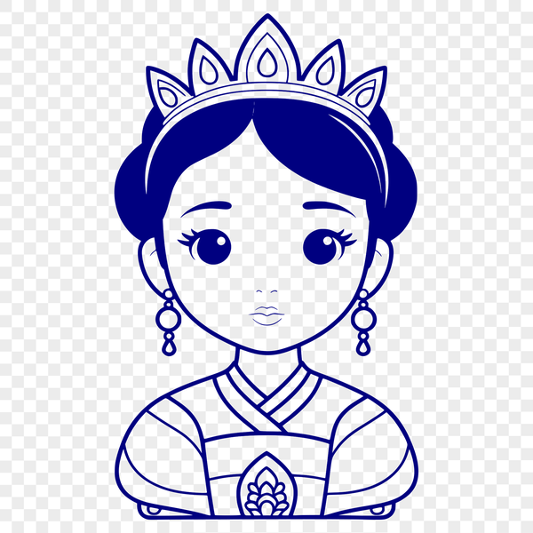 Beautiful Girl Silhouette SVG File Female royalty character in a regal pose, created as vector art for digital design.