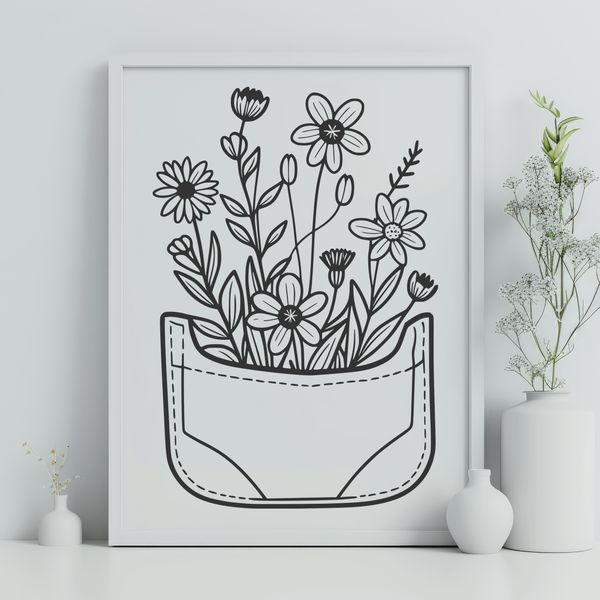 Beautiful Wildflower Embellishment A stylized illustration of a flower pocket with intricate details suitable for vector graphics.