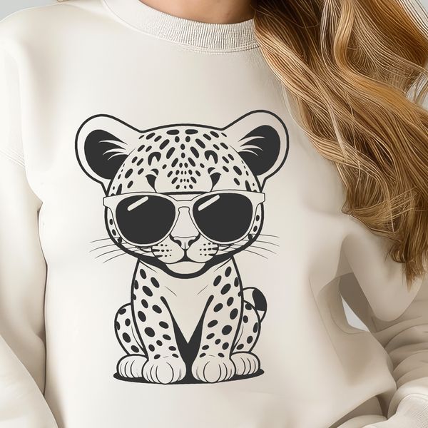 An illustration of a jaguar wearing trendy sunglasses, depicted in vector format as a scalable design.