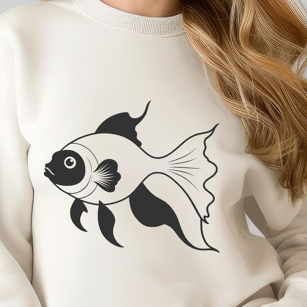 Beautiful Fish Design Vector Graphic An outline vector graphic representation of a domesticated fish commonly kept as a pet.