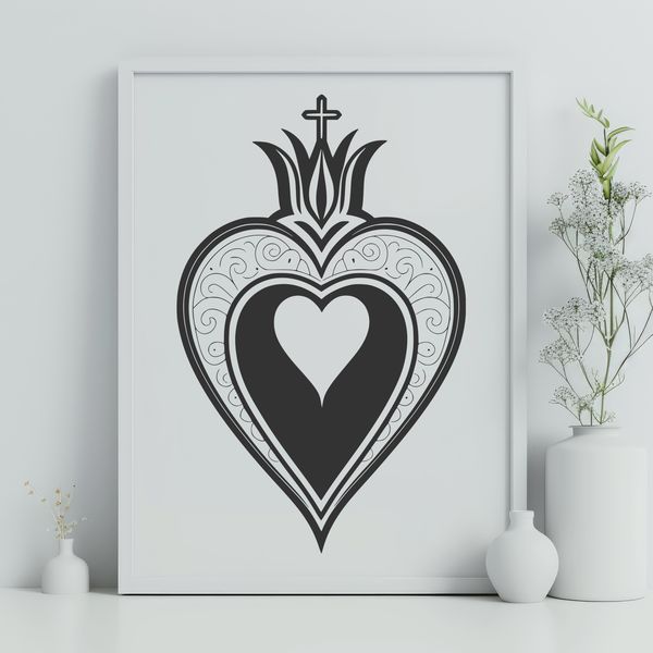 Stylized Sacred Heart Clip Art A stylized illustration of the Sacred Heart, suitable for digital use in web design or graphic projects.