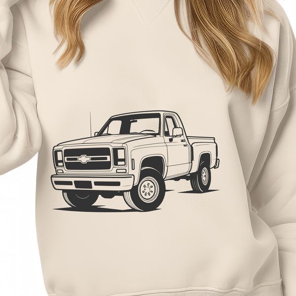 Stylized Pickup Truck Vector Design A digital illustration of a pickup truck in a stylized format, suitable for vector graphics and cutting machine use.