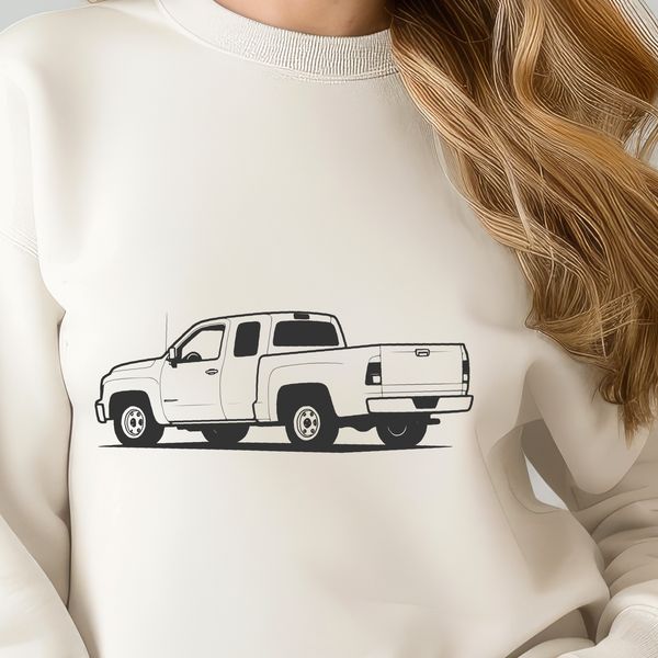 Pickup Truck SVG Cut File Template A 2D representation of a pickup truck, designed as vector art.
