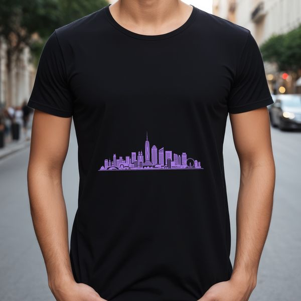 An urban landscape featuring a collection of high-rise buildings set against a clear blue sky.
