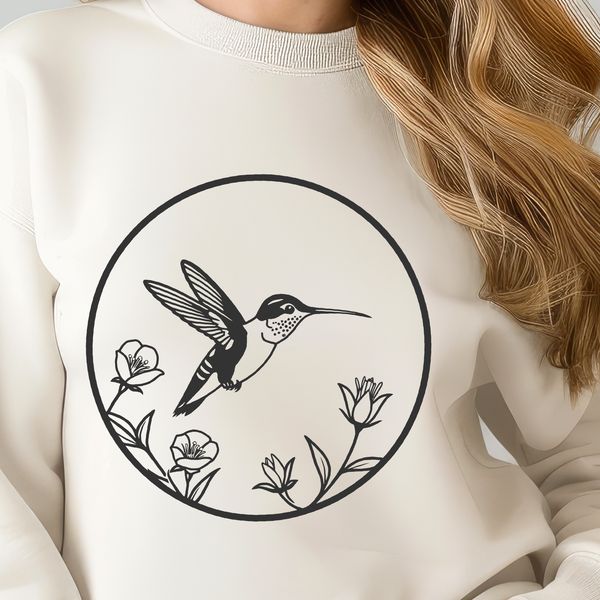 Beautiful Vector Hummingbird Illustration A colorful hummingbird perched on a floral branch, depicted in a detailed vector design.