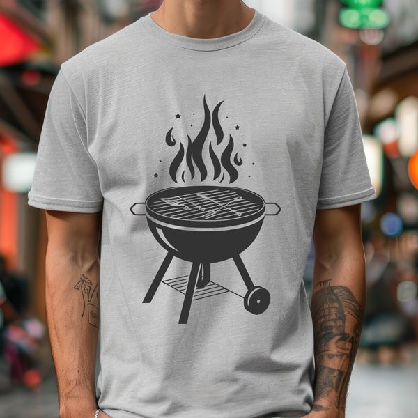Grilled Delights SVG Vector Graphics An open-flame grill setup with a variety of food items, suitable for vector design projects.