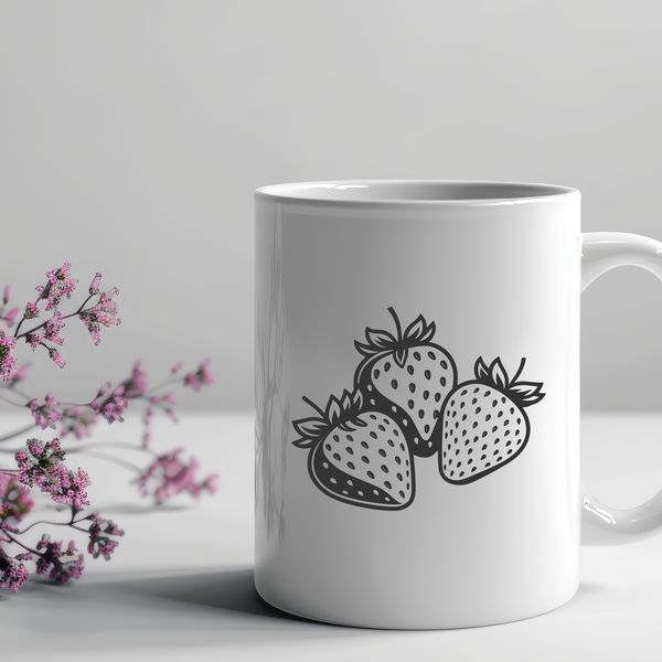 Free Fruit Vector Graphics A simple illustration of a ripe strawberry with seeds and leaves.