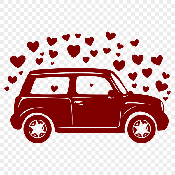 A simple vector design of a car with love hearts integrated into the vehicle's design.