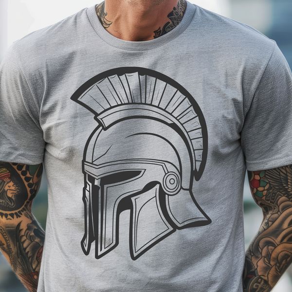 Mighty Spartan Warrior Illustration A stylized illustration of a male Spartan warrior wearing a helmet.