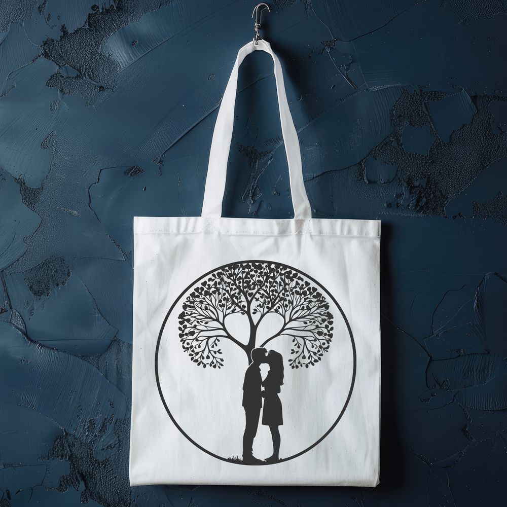 Intertwined Lovers Tree A stylized illustration of a tree with intertwined lovers embracing, suitable for wedding or Valentine's Day designs.