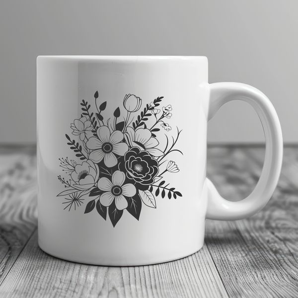 Whimsical Bouquet Design A vector illustration of a floral bouquet of flowers in various shapes and sizes.