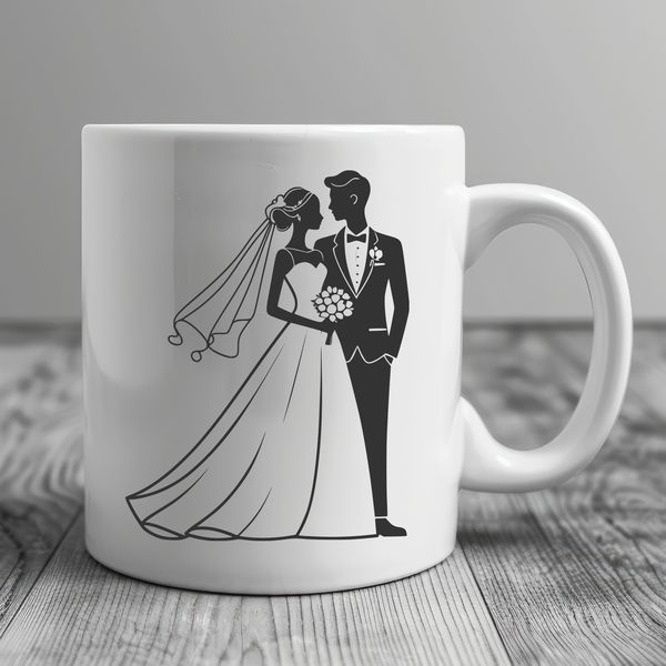 Romantic Wedding Scene SVG Art Couple exchanging vows in a romantic outdoor setting, designed as an editable vector graphic for printing or digital use.