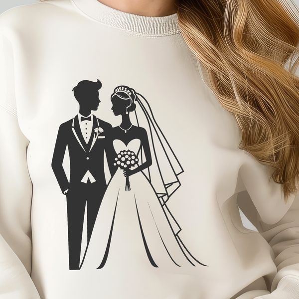 Custom SVG Design for Bride and Groom A custom-designed illustration of a happy bride and groom on their special day.