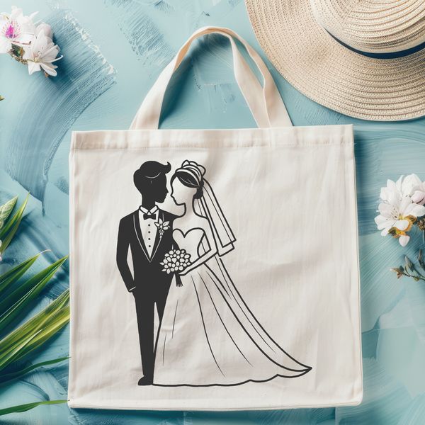 Traditional Wedding Illustration A traditional wedding illustration featuring a bride and groom exchanging vows.