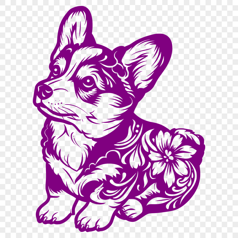 Floral Welsh Corgi Printable Image