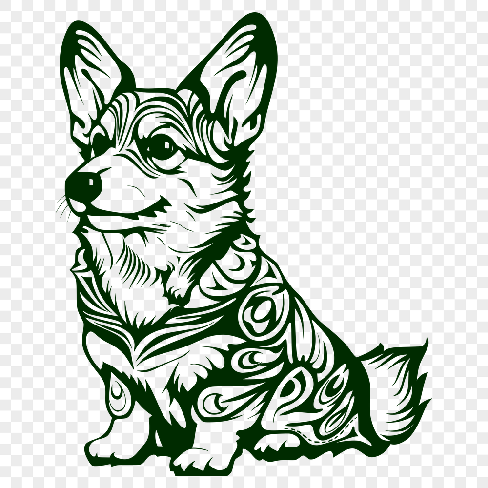 Ornate Welsh Corgi SVG, PNG, PDF And DXF Files