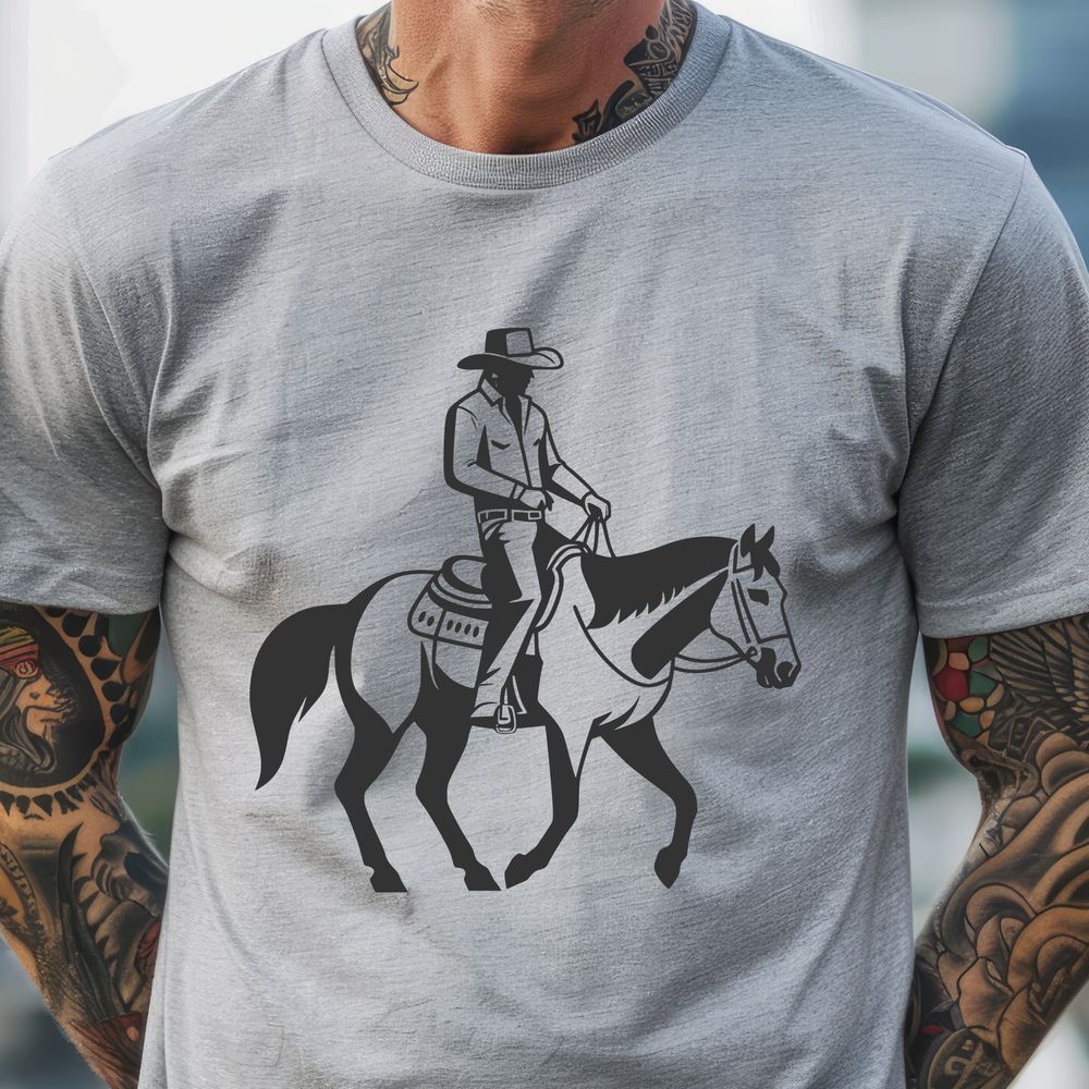 Wild West Cowboy Vector Graphic A cowboy riding a horse in the wild west, illustrated as a vector graphic.