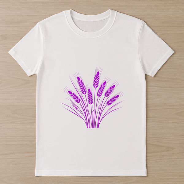 A detailed illustration of a single stem of wheat with leaves and grains.