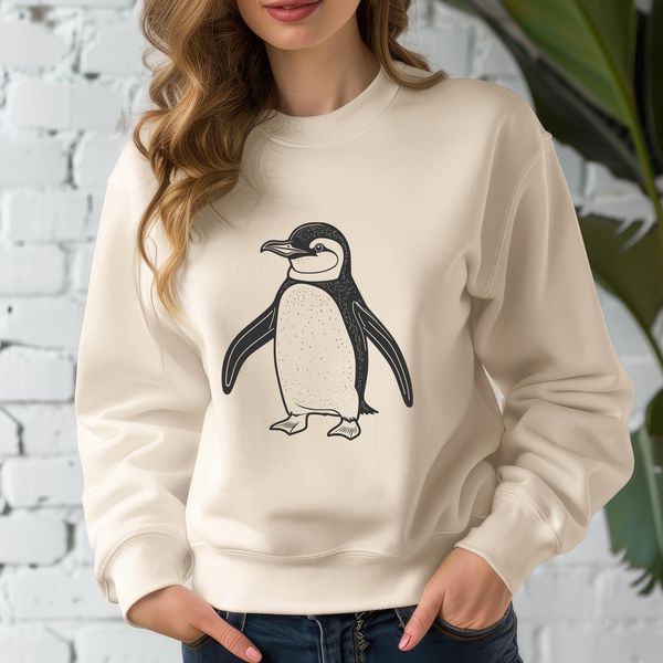 Icy Landscape Penguin Graphic A simple illustration of a penguin standing on an icy landscape.