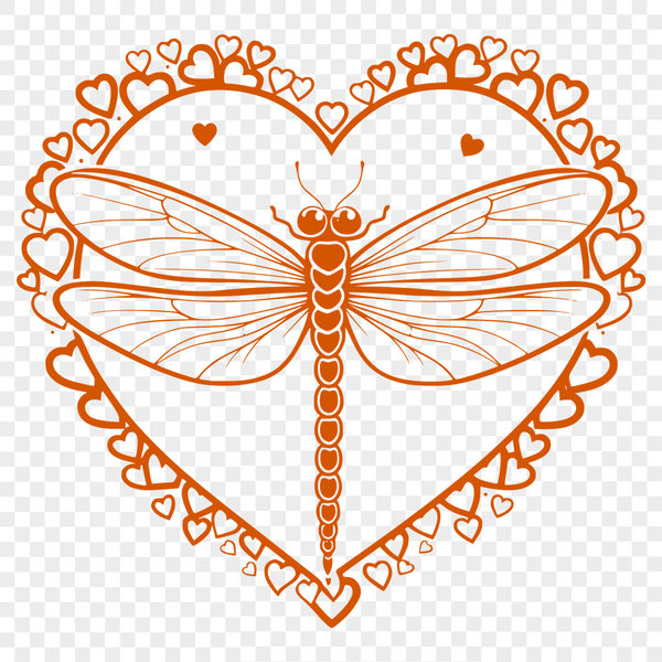 Colorful Love Heart Dragonfly SVG A colorful dragonfly design featuring love hearts in bold lines, perfect for vector art and digital crafting.