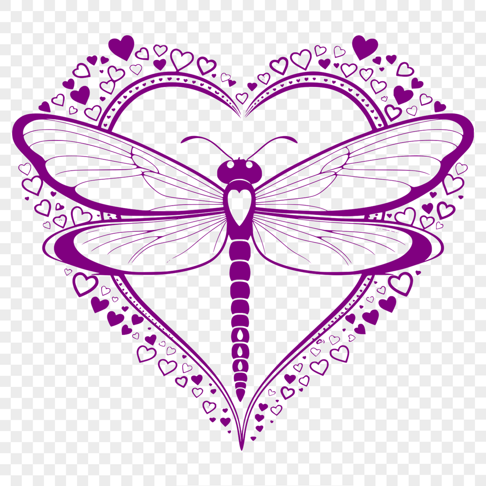 Stylized Dragonfly with Heart Motifs Vector Design An SVG vector design featuring a stylized dragonfly with heart motifs incorporated into its wings and body.