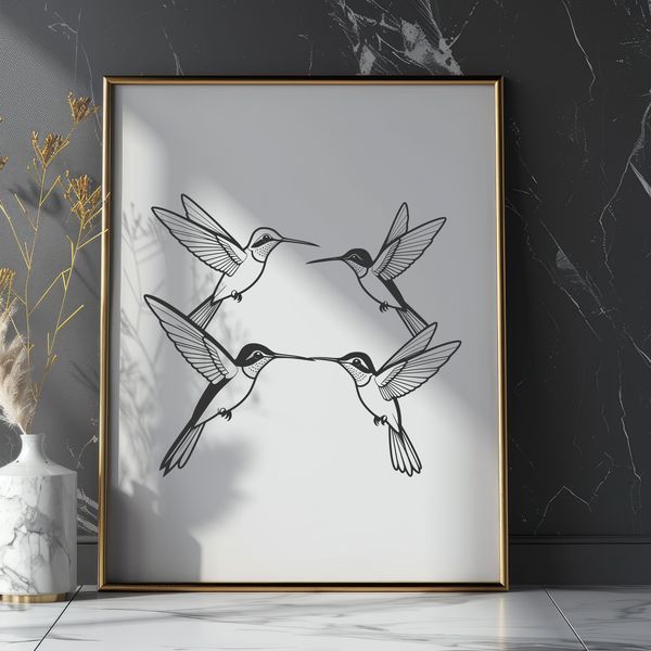 Whimsical Hummingbird SVG Graphic Illustration of a hummingbird, a colorful bird species known for its rapid wing movement.