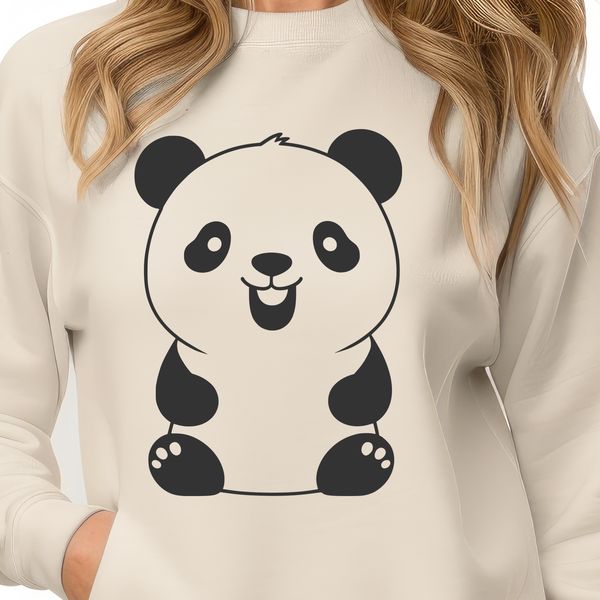 Panda Silhouette in Forest Landscape A detailed illustration of a black and white giant panda in a forest setting.