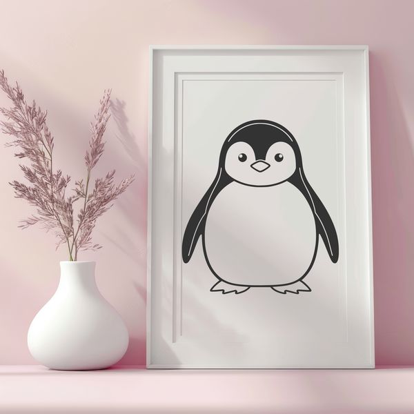 Adorable Penguin Vector Art A simple illustration of a penguin in black and white lines, created using vector art.