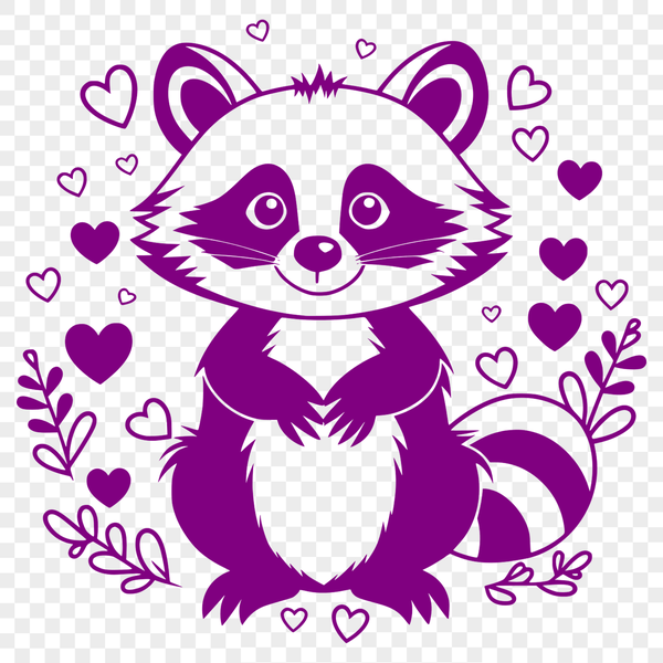 Colorful Racoon Clip Art Design A stylized illustration of a raccoon featuring love hearts in various colors.