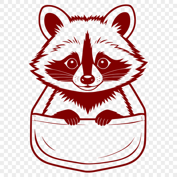 Delicate Forest Animal Line Art A detailed illustration of a raccoon peeking out from behind a tree, created as a vector graphic.