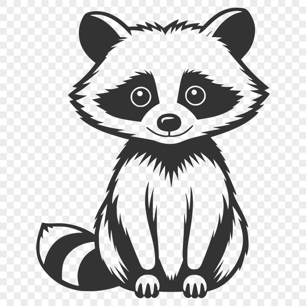 Cute Masked Face Graphic A small, furry raccoon with a masked face and bushy tail, illustrated in a digital vector format.