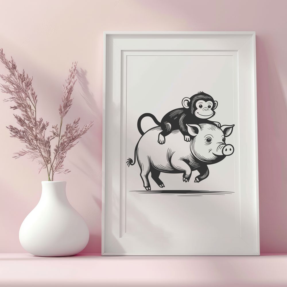 Whimsical Animal Hybrid Illustration A digital illustration of a monkey-pig hybrid, created as vector art.