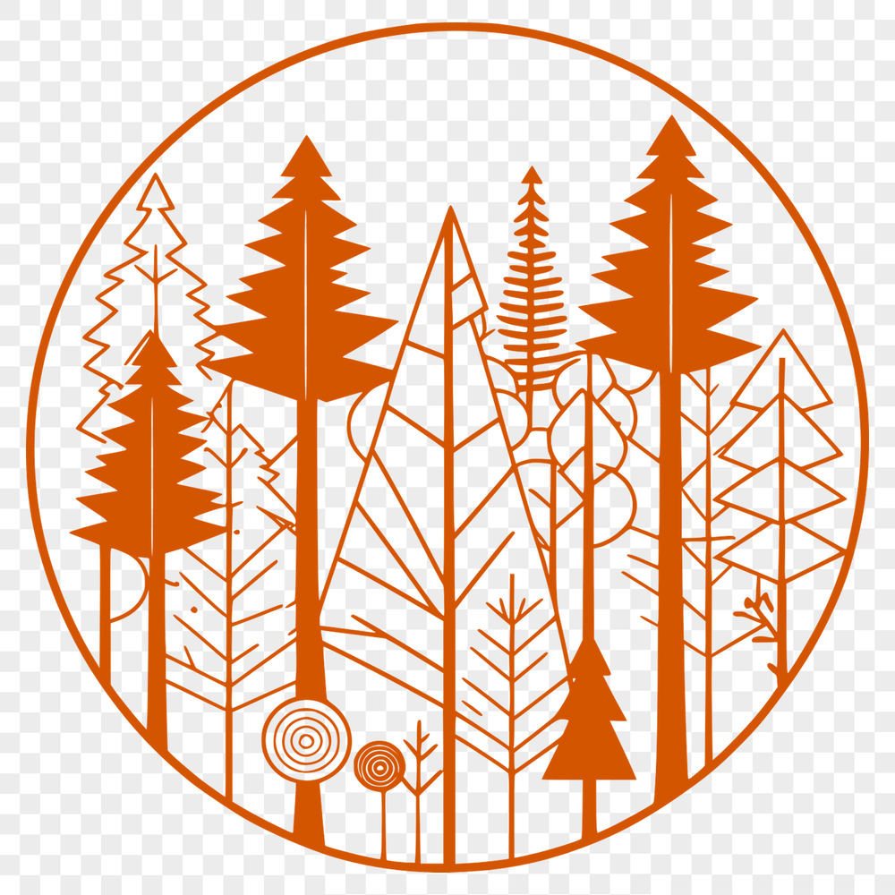 Beautiful Woodland Landscape A detailed illustration of a forest landscape with multiple tree silhouettes, suitable as clip art for various projects.