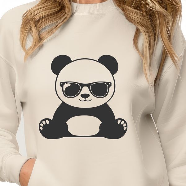 Vector Cartoon Panda SVG Design A cartoon panda wearing trendy sunglasses, designed as vector art for digital and commercial use.