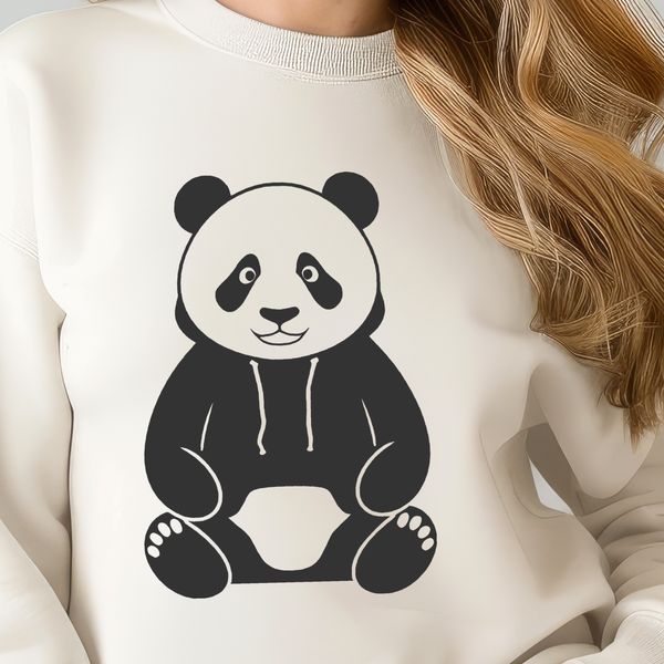 Cute Panda in Hoodie Illustration A black and white illustration of a panda wearing a hoody.