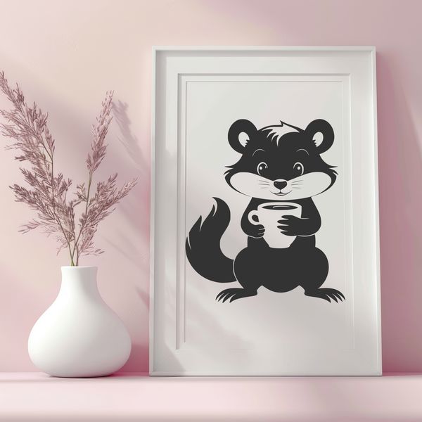 Stylized Skunk Clip Art A stylized illustration of a wild animal, specifically a skunk, suitable for vector design and cutting machine projects.