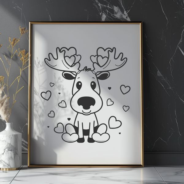 Love Heart Moose Vector Art A stylized illustration of a moose with love hearts, suitable for vector design projects.