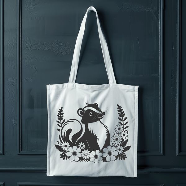 Free SVG Vector Art of a Natural Skunk Scene A vector illustration of a skunk in a natural environment with subtle floral patterns.