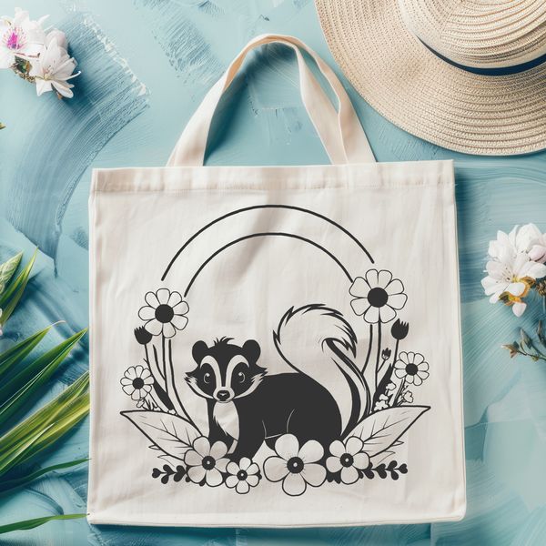 Floral Wildlife Design Vector Art A wild skunk in a floral setting, designed as vector art for commercial or personal use.