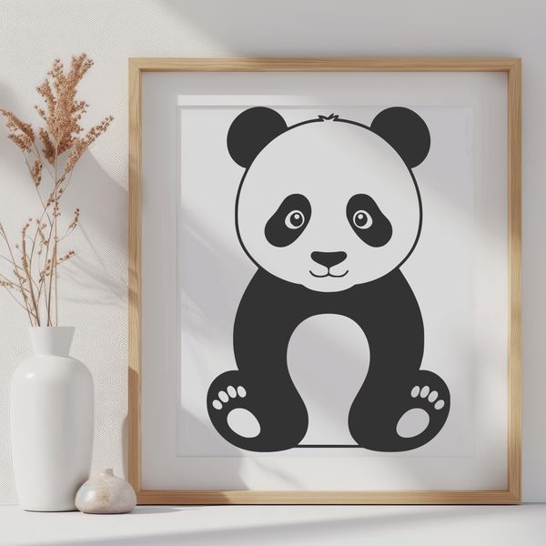 Wild Panda Illustration in Outline Style A digital illustration of a wild panda in a simple outline style.