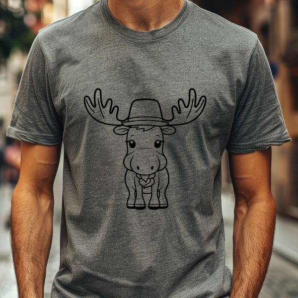 Majestic Moose in a Fedora An illustration of a majestic wild moose wearing a hat, suitable for various digital uses.